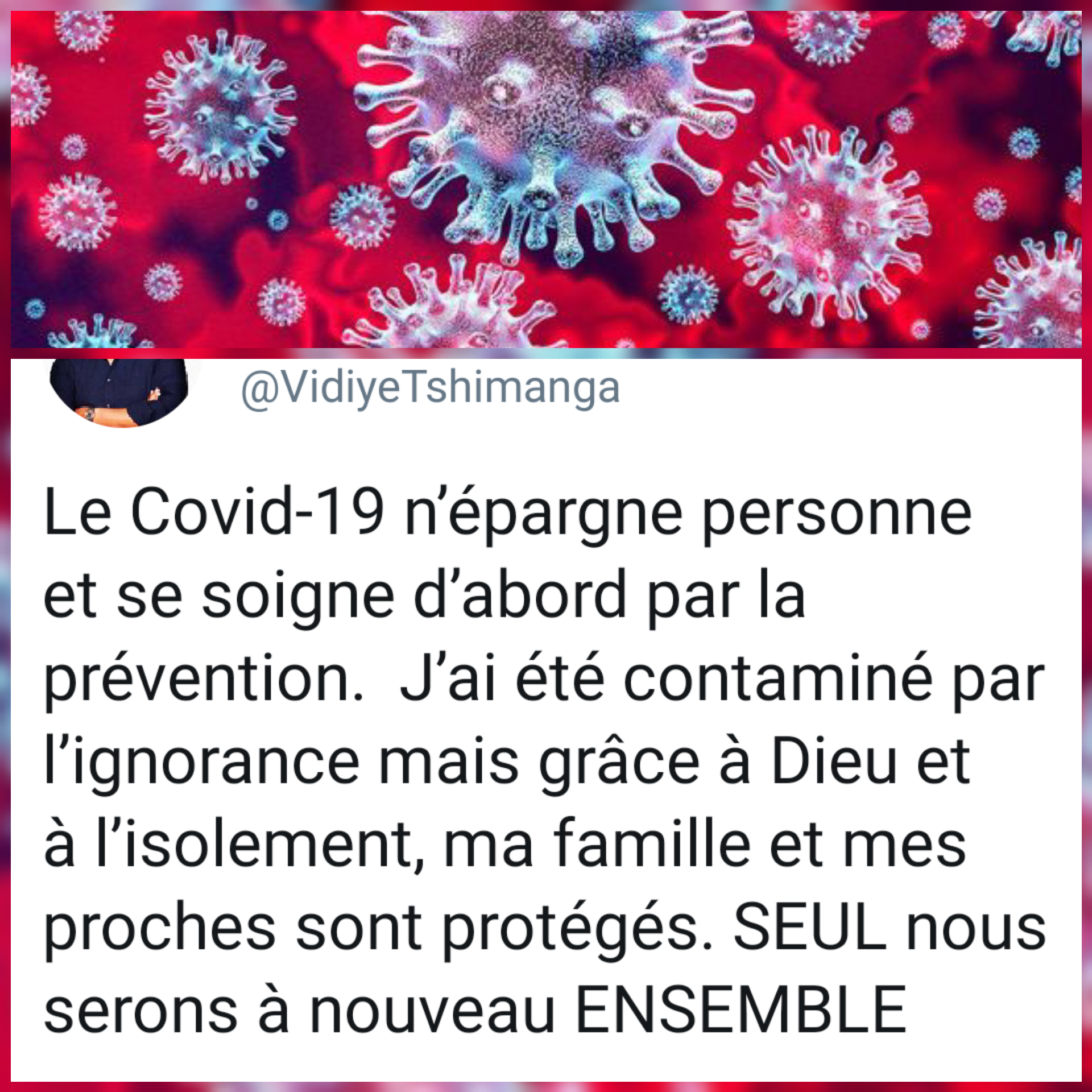 Atteint de Covid-19, Vidiye Tshimanga envoie un message à la population congolaise